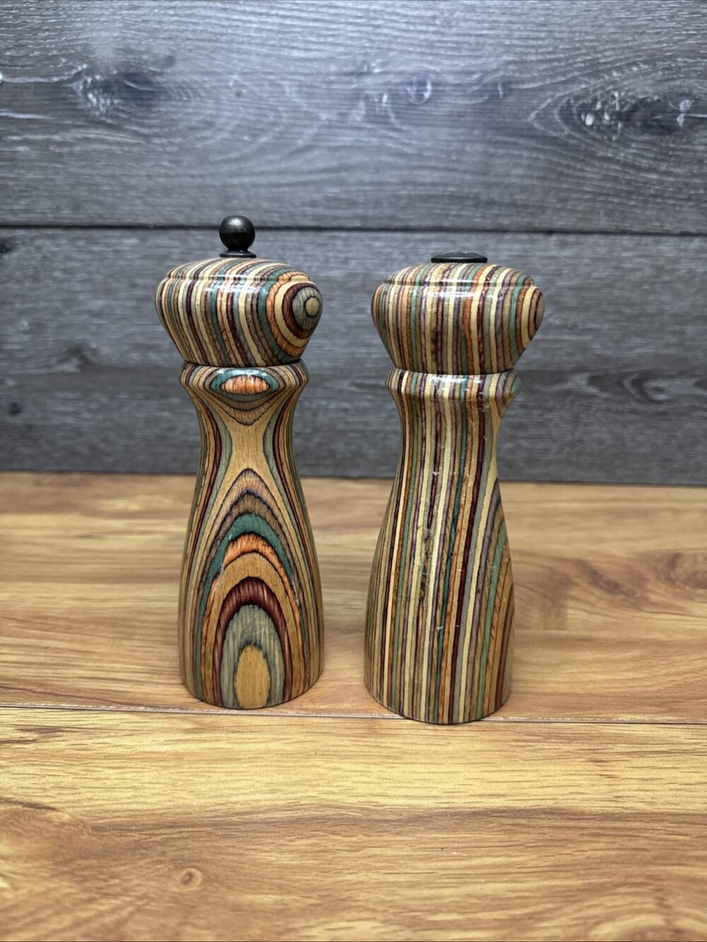 Mr Dudley Handcrafted Wooden Pepper Mill Grinder & Salt Shaker Set Rainbow 6.5”